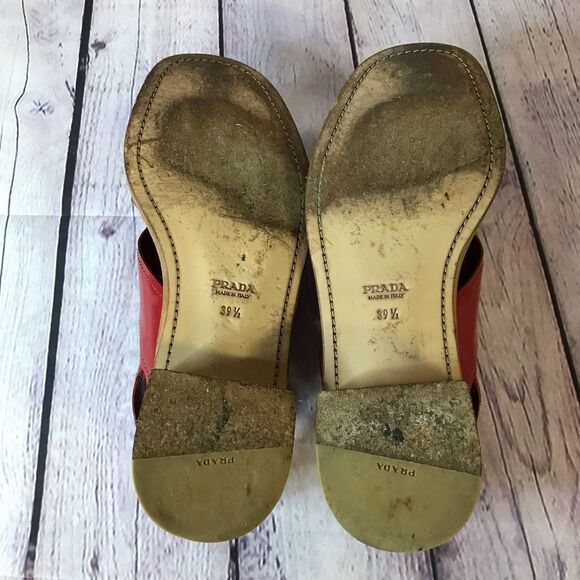 Prada Classic Red Patent Slingback Buckle Sandals Made in Italy Size (39.5) 9.5 - Picture 15 of 16
